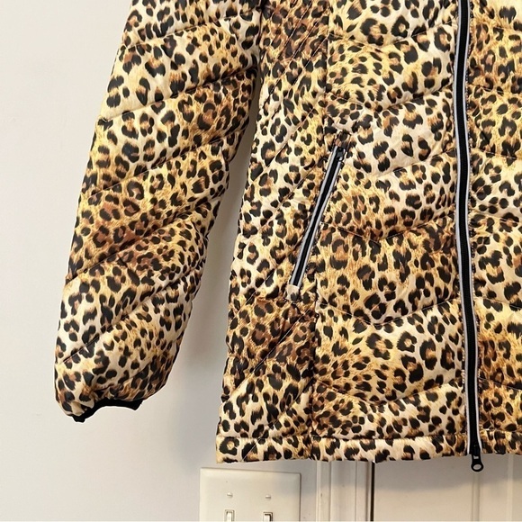 NWT Noize Vegan Claire Mid Length Puffer Coat Citrine Cheetah - Picture 8 of 14